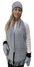 Load image into Gallery viewer, Heritage Handcrafted Woollens- Luxe-Lined Scarf- grey herringbone
