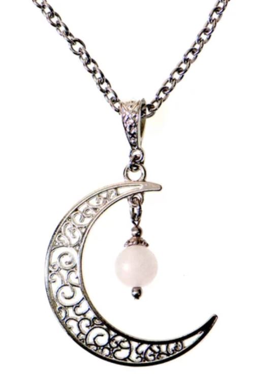 Moon & Frosted Rose Quartz Necklace by BEL