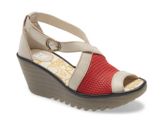 Load image into Gallery viewer, Yace (Red/Concrete/Black) Wedge Sandal by Fly
