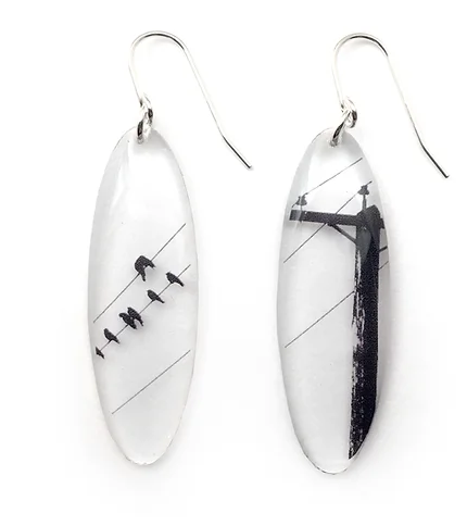 Black Drop Designs - Tall Oval Crow Pole Earrings